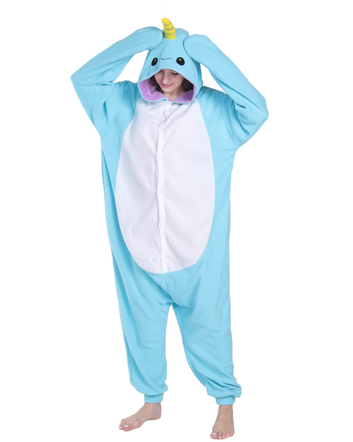 WOTOGOLD Narwhal Unisex Adult Animal Cosplay Costume - Soft & Comfortable Pajamas for Halloween, Christmas Parties & Cosplay Events