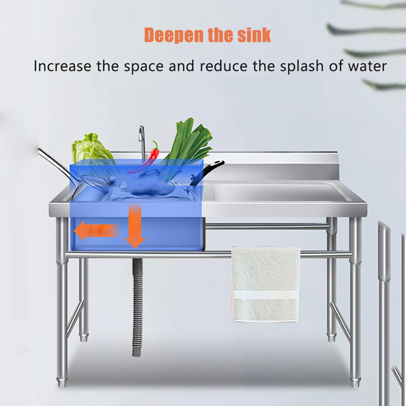 Stainless Steel Commercial Kitchen Sink - Single Bowl Restaurant Sink with Workbench, Durable Hand Wash Basin for Indoor & Outdoor Use (120x60x80cm) - Perfect for Restaurants, Food Trucks, and Outdoor Cooking Areas