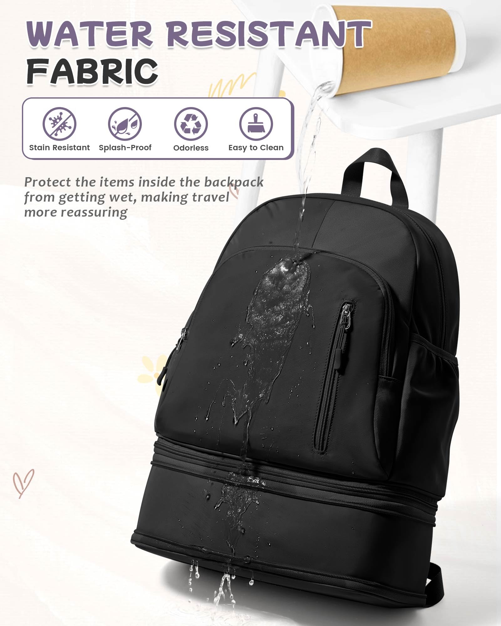 Waterproof Lightweight Gym Backpack for Women & Men - Small Black Sports Bag with Expandable Shoe Compartment - Perfect for Travel, Hiking, Yoga, Fitness & Everyday Use
