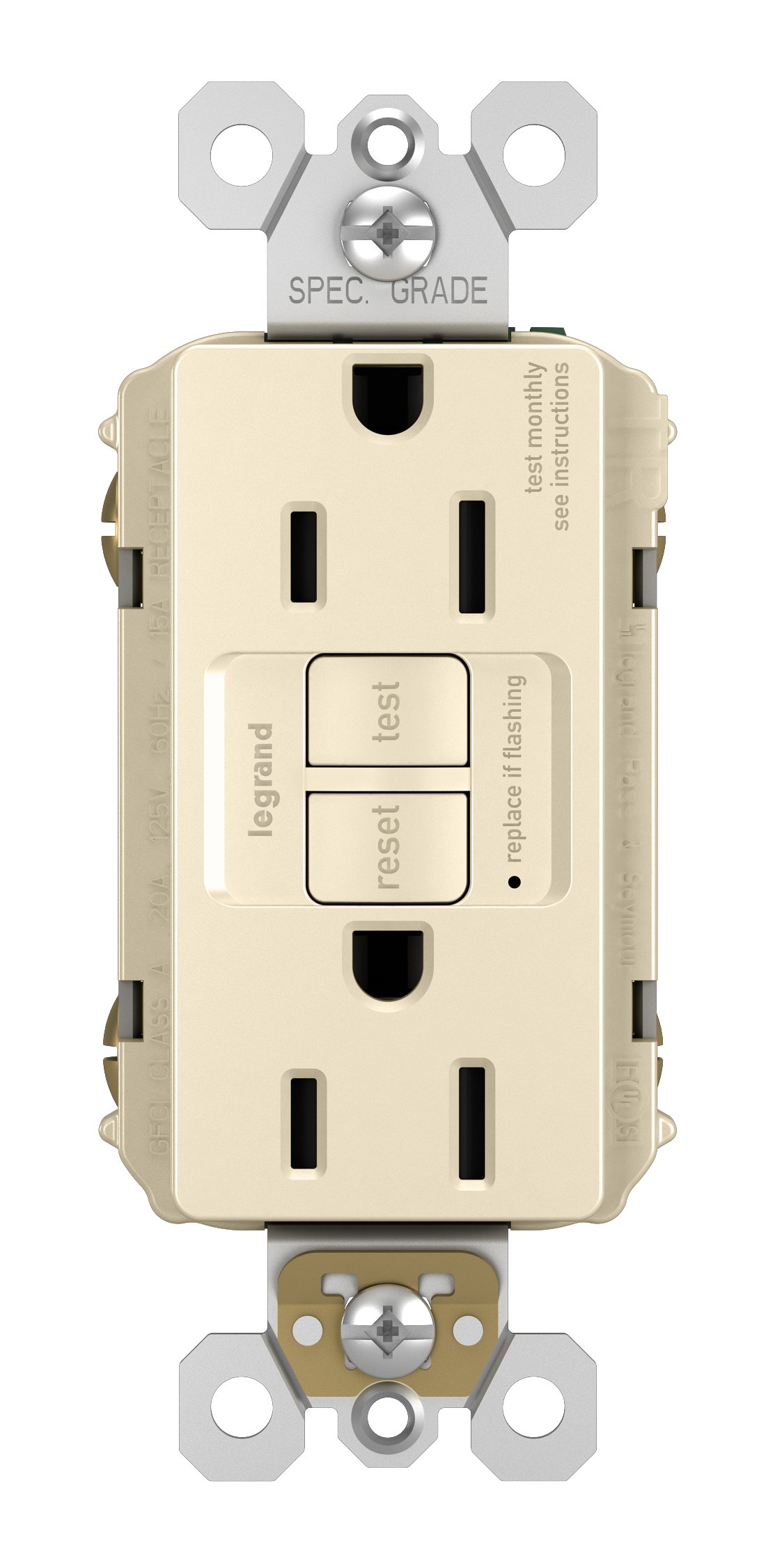 Legrand Radiant 15A Self-Test GFCI Outlet - Tamper-Resistant, Child-Safe Electrical Receptacle in Light Almond - Perfect for Bathrooms, Kitchens & Outdoor Use