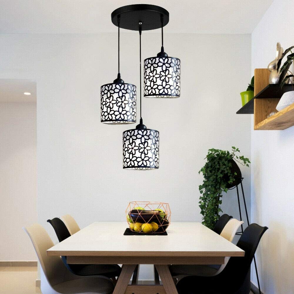 3-Light Modern Petal Ceiling Light Fixture - Black LED Pendant Lamp for Dining Room, Living Room, Bedroom - Elegant Floral Chandelier for Home Decor & Interior Design
