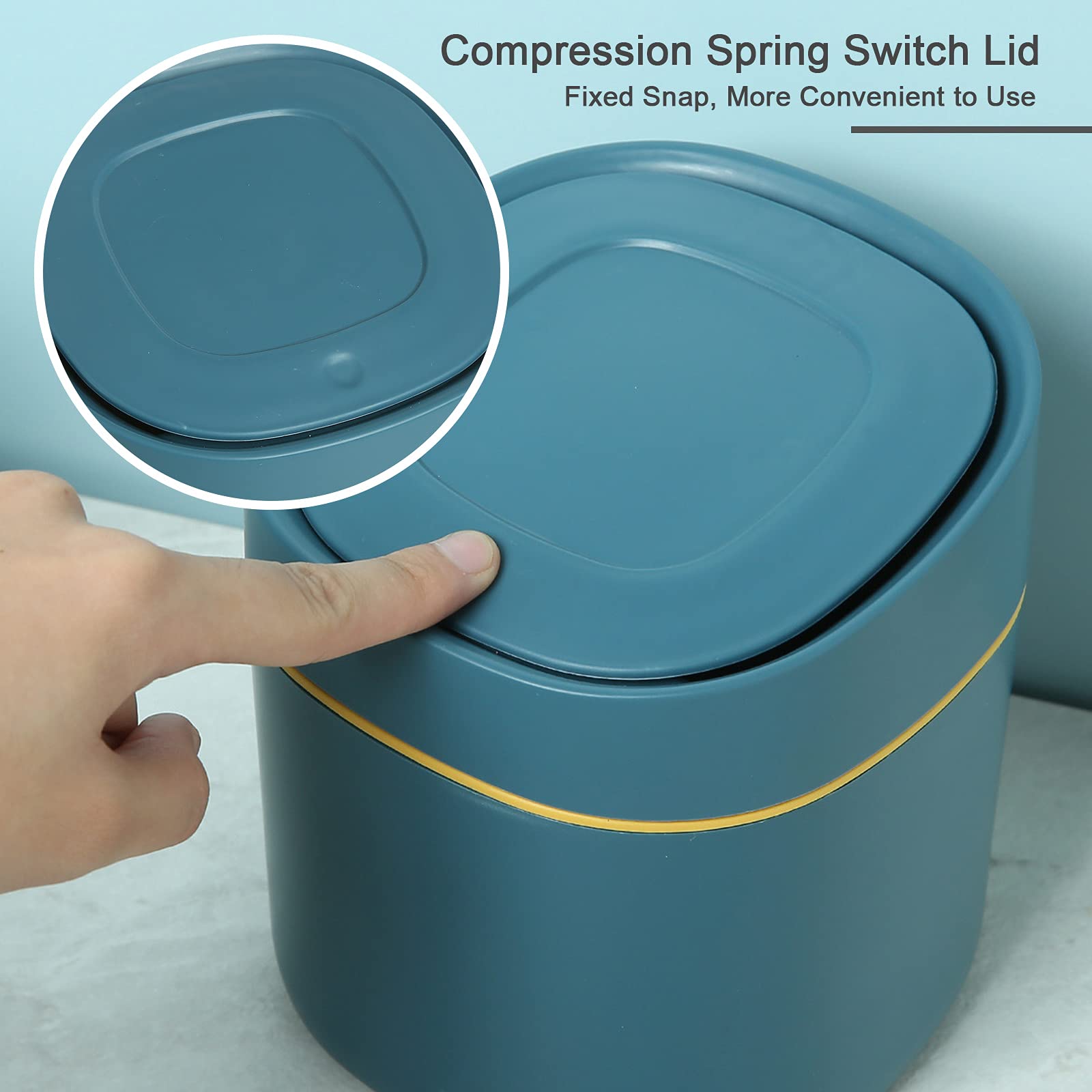 SVUPUE Mini Trash Can with Lid - Small Desktop Garbage Bin for Bathroom, Kitchen, Office & Coffee Table - Portable & Detachable Lid - Blue - Perfect for Home, Office & Travel Use