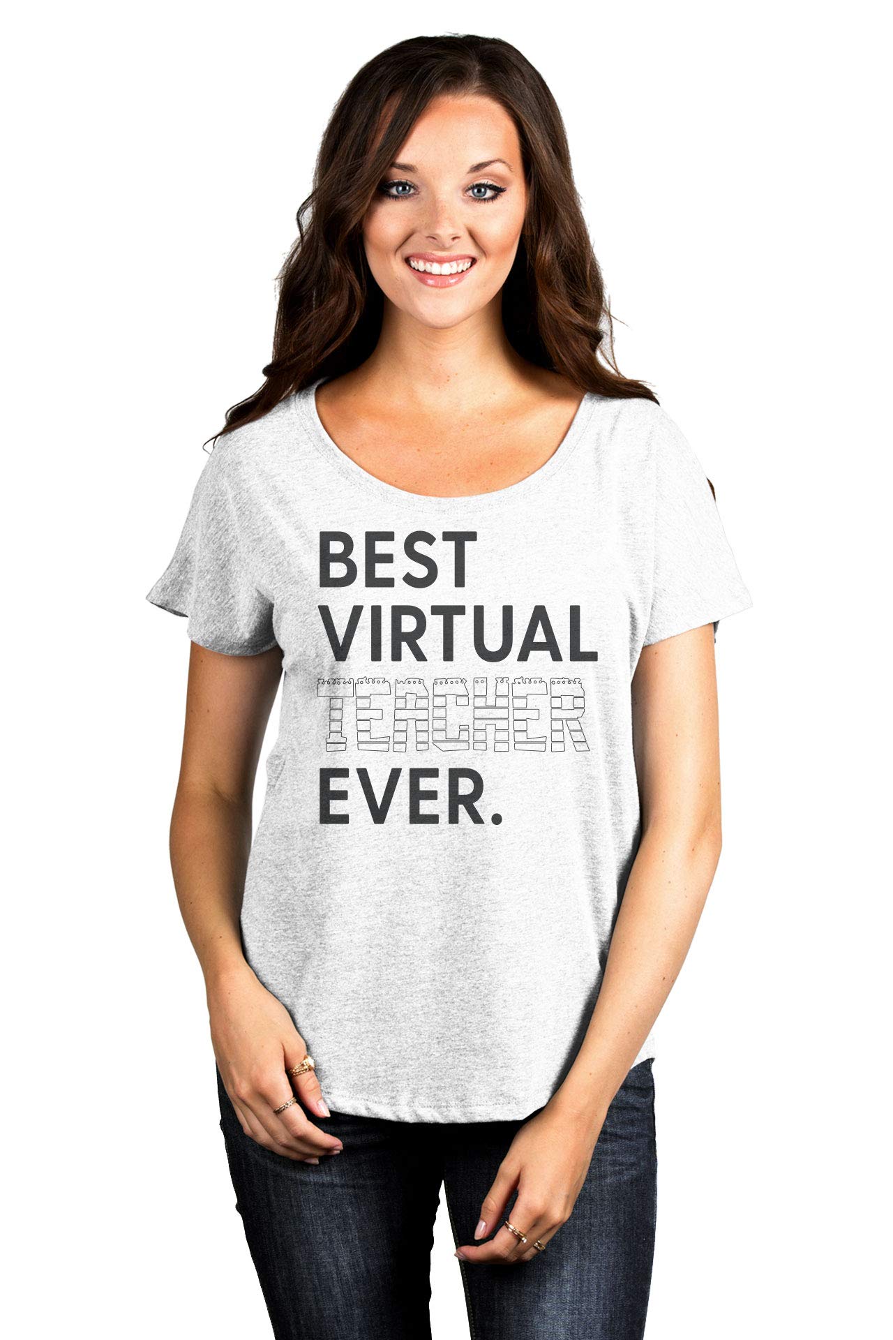 Best Virtual Teacher Ever Women's Fashion Slouchy Dolman T-Shirt - Comfortable Casual Tee for Online Teaching, Remote Work & Relaxation