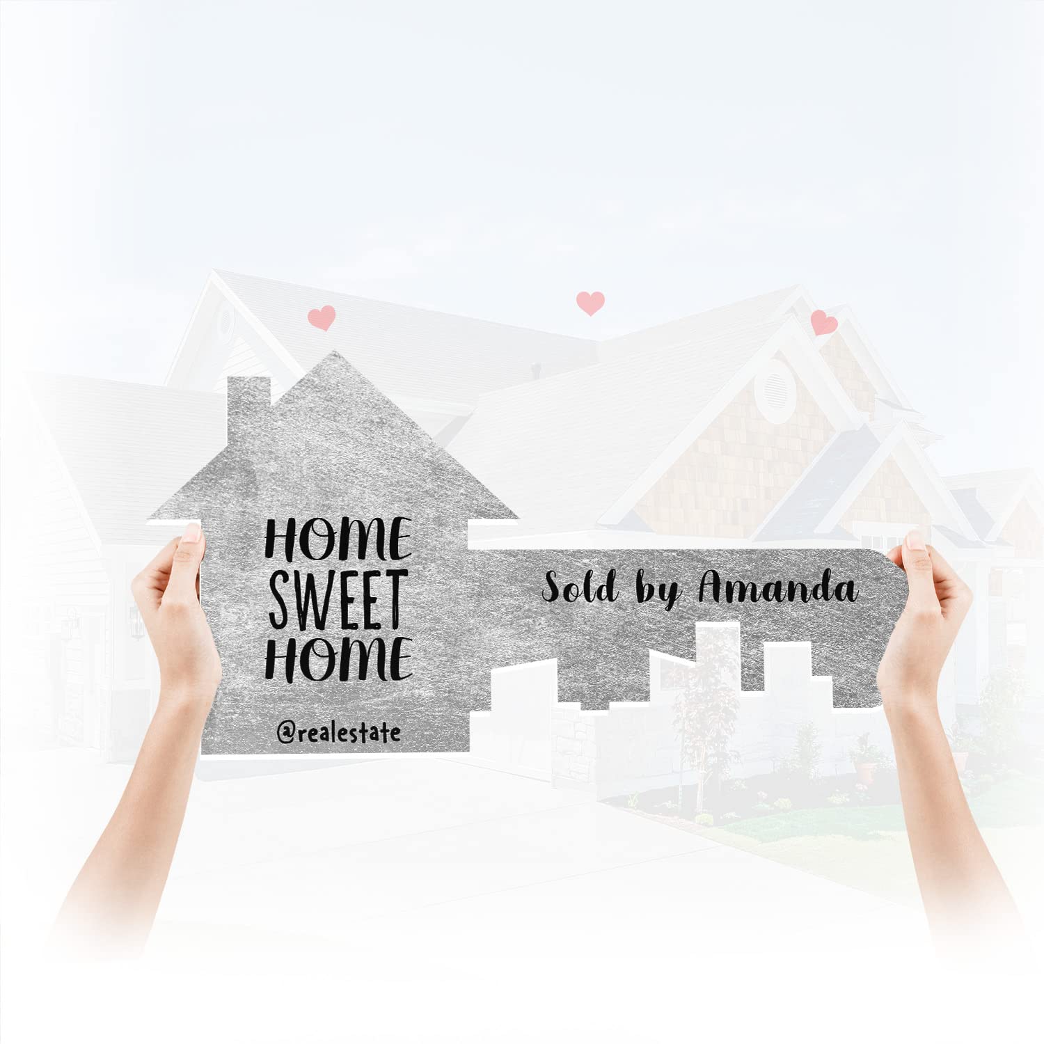 Custom Metal Silver Realtor Key Prop - Personalized Real Estate Sold Sign, Marketing Supplies & Closing Gifts for Agents (Size M) - Perfect for Open Houses, Client Appreciation & Listing Celebrations
