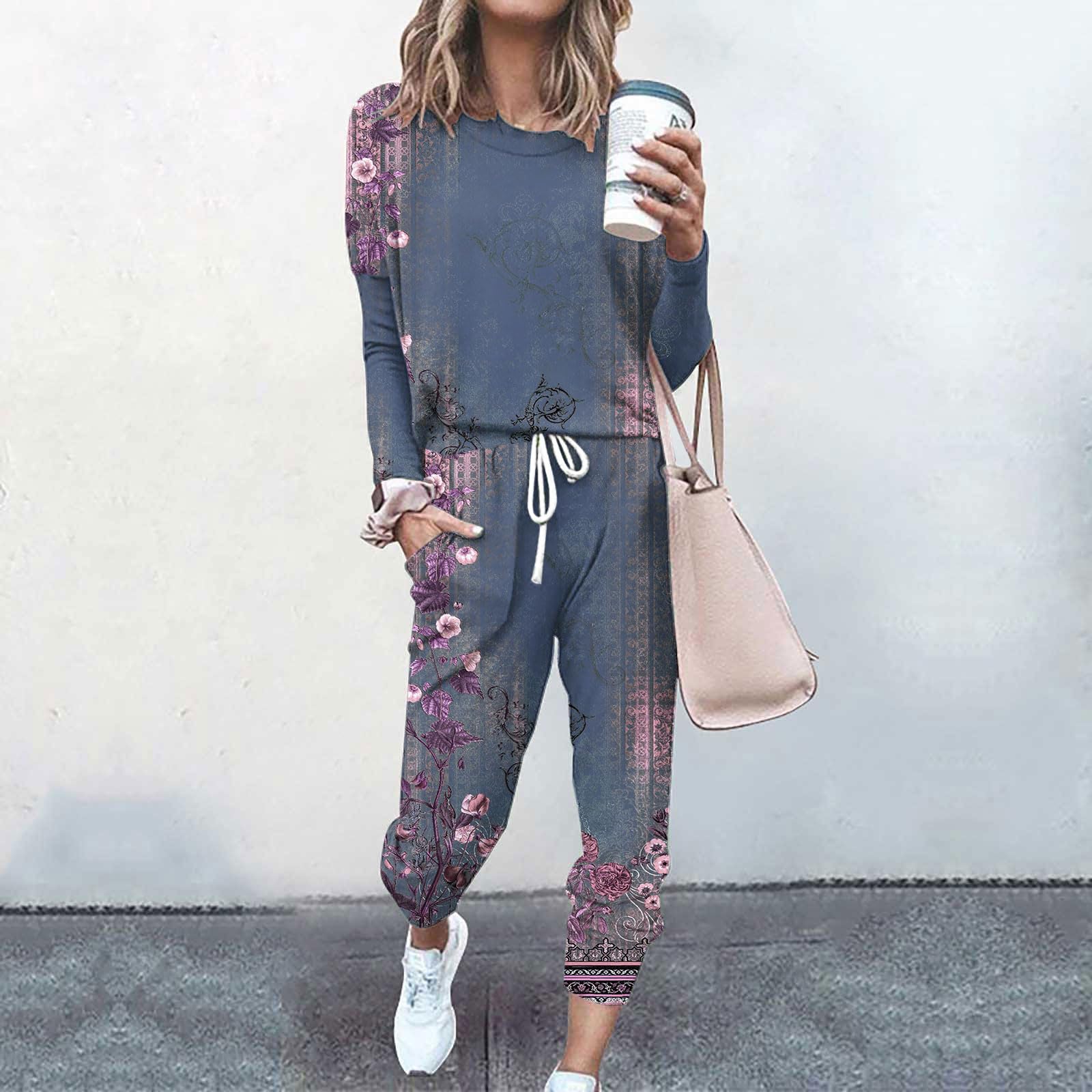 Women's 2-Piece Lounge Set - Crewneck Long Sleeve Top & Drawstring Jogger Pants Tracksuit for Comfortable Home Wear, Yoga, and Casual Outings