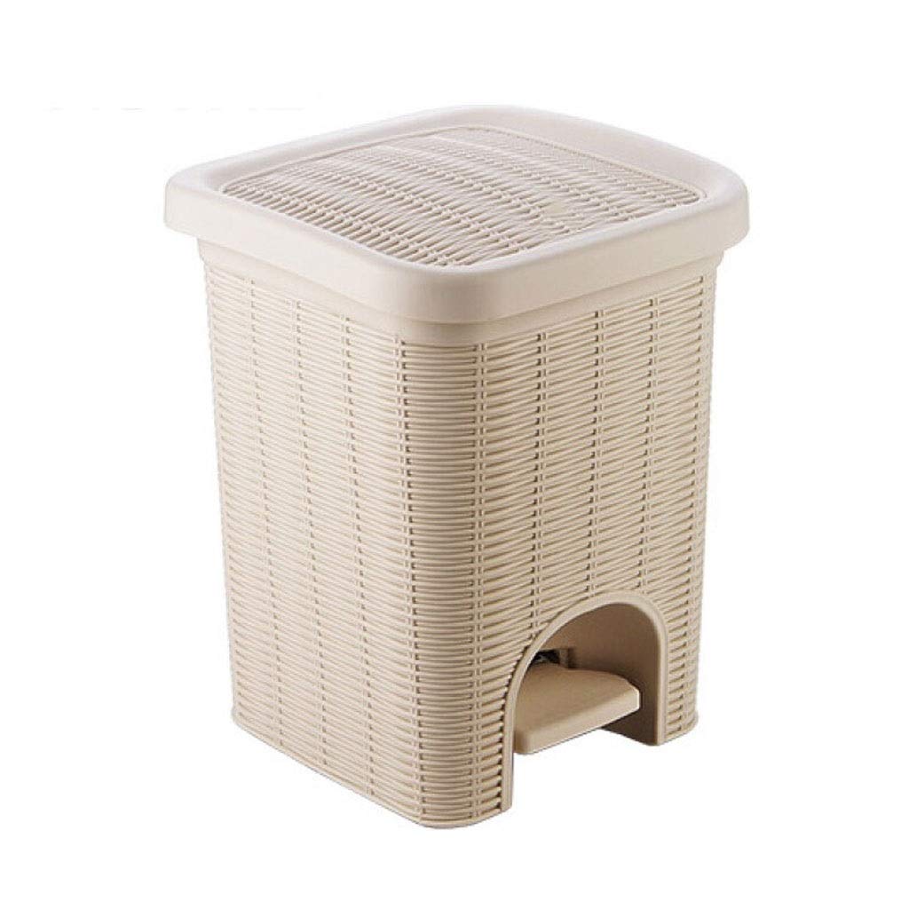 Stainless Steel Step Trash Can with Lid - 13 Gallon Pedal Garbage Bin for Kitchen, Bathroom & Office - Odor-Proof Double Bucket Design, Durable PP Material (Beige, Small) - Perfect for Waste Disposal in Homes & Commercial Spaces