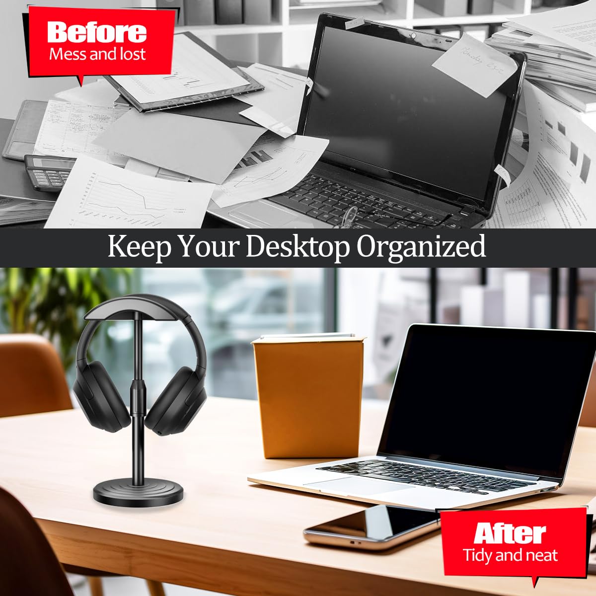 Premium Universal Headphone Stand - Durable Desk Hanger Holder & Organizer for Gaming Headsets, Headphones Storage Mount with Space-Saving Design | Perfect for Office, Gaming Setup & Home Workspace