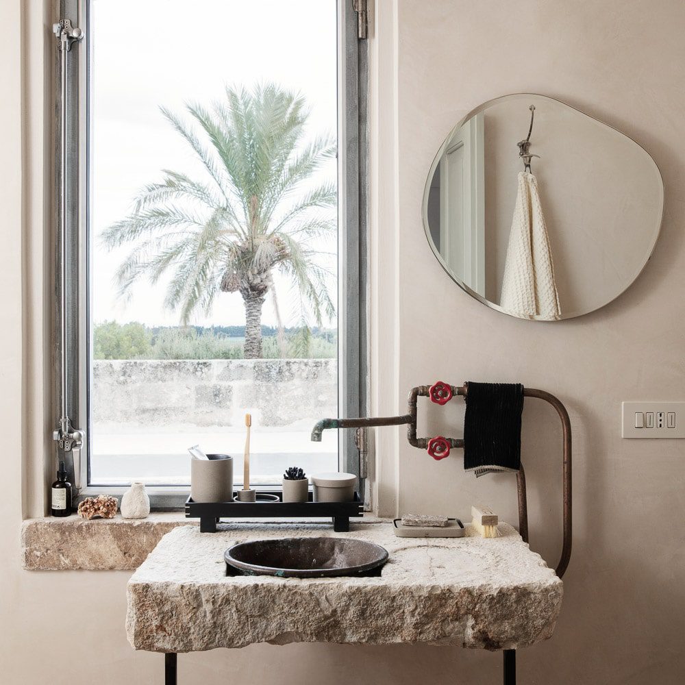 FERM LIVING Pond Mirror XL - Large Round Wall Mirror with Dark Chrome Frame for Living Room, Bedroom, or Entryway Decor