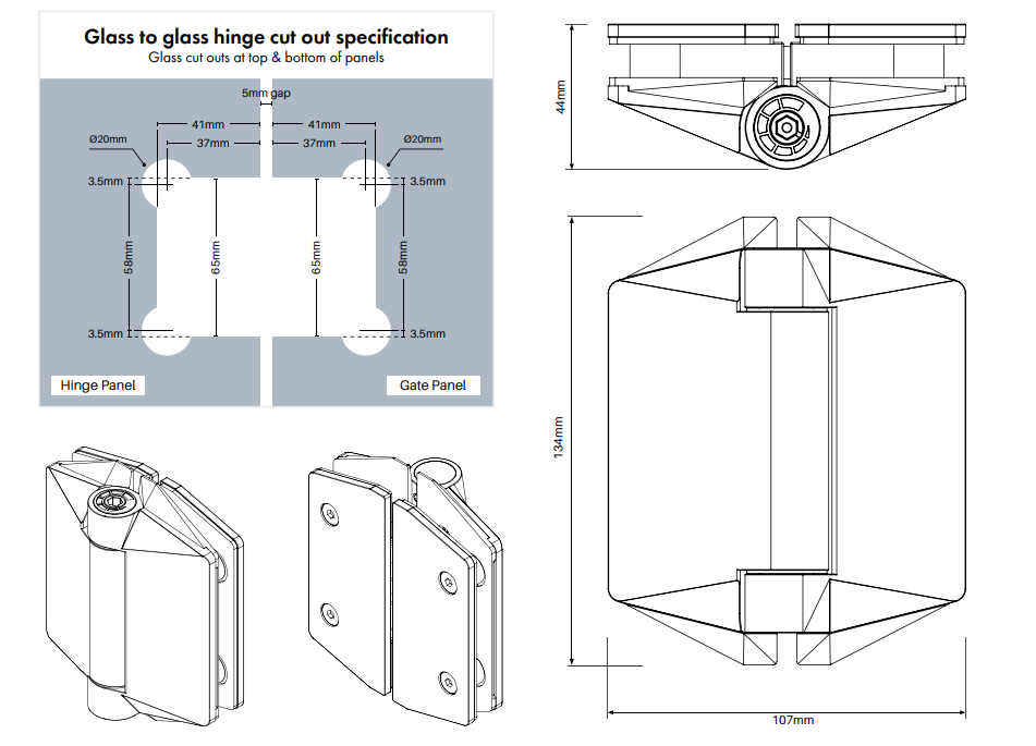 White Polaris 125 Soft Close Hinge - 1 Pair, Self-Closing Pool Fence Glass Gate Hinges for Glass-to-Glass Installation - Perfect for Swimming Pool Safety & Patio Enclosures