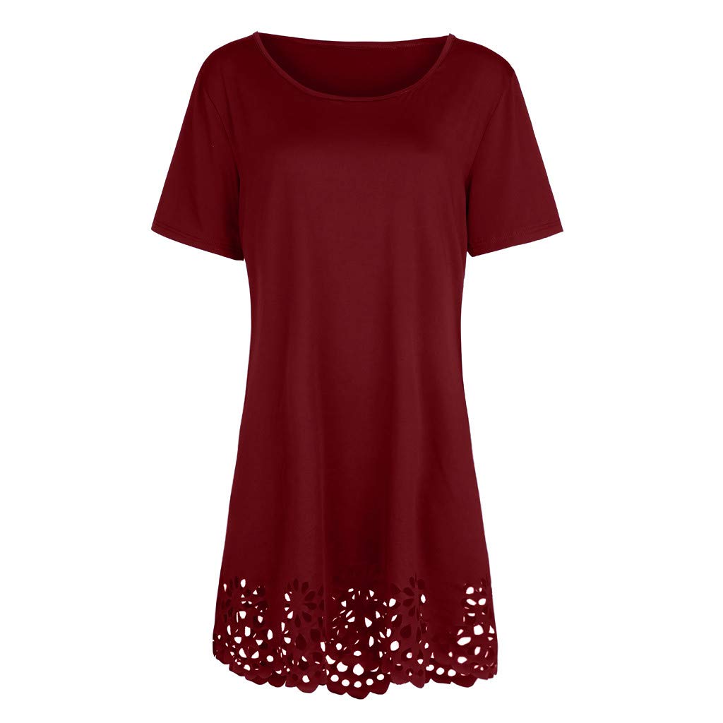 Plus Size Casual Short Sleeve Hollow Out O-Neck Solid Dress for Women - Birthday Party, Summer Outfits, Beach Wear & Everyday Fashion