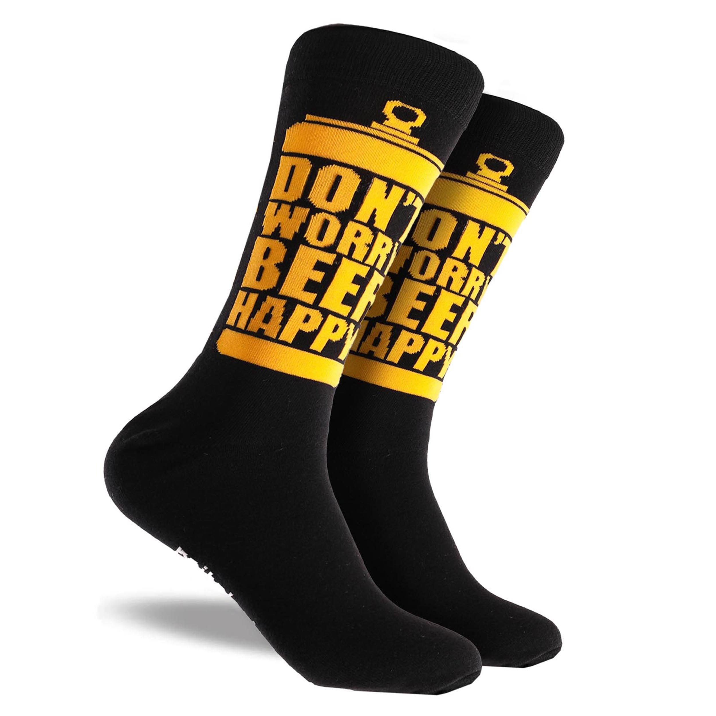 Happy Beer Themed Cotton Crew Socks for Men - 3 Pack Gift Set with Gold Accents | Perfect for Brewery Tours, Beer Lovers & Casual Wear