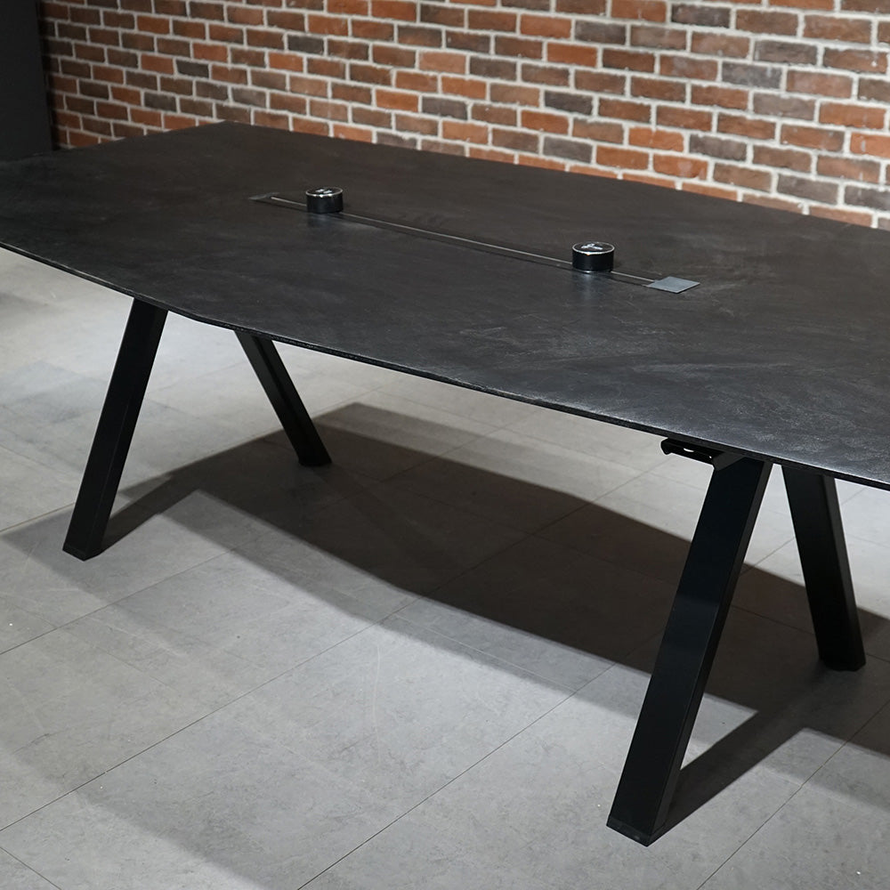 Premium DOLAN 2.4M Boardroom Meeting Table - Black Concrete Finish for Professional Office & Conference Room Settings