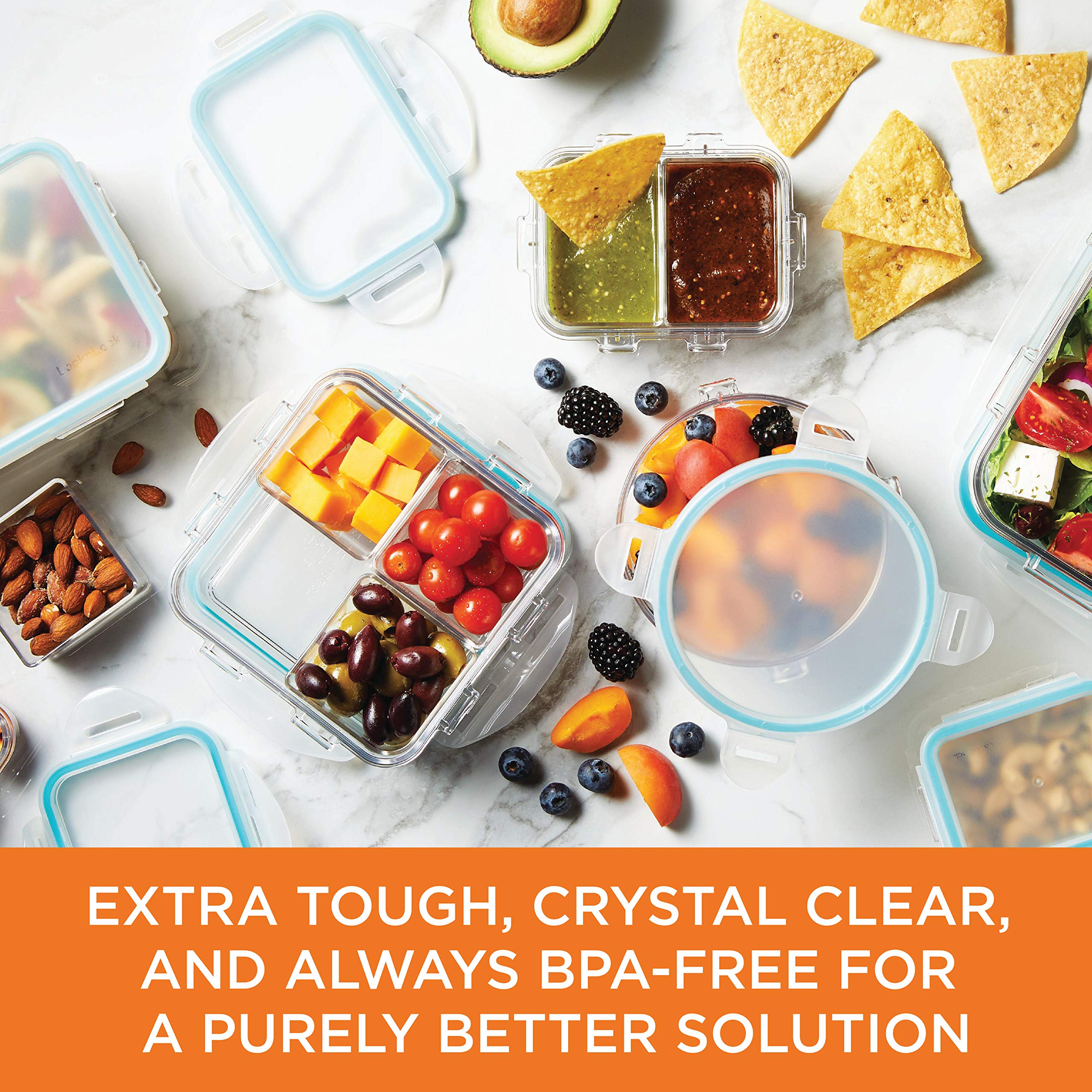 LOCK & LOCK Purely Better 34oz Tritan Rectangle Food Storage Container with Divider - BPA Free, Leak Proof, Microwave & Dishwasher Safe - Perfect for Meal Prep, Leftovers & Pantry Organization