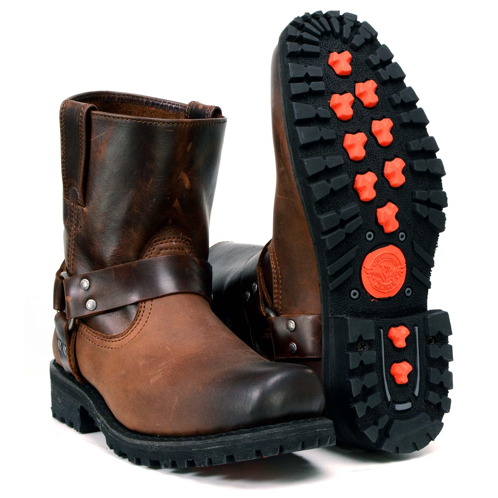 Milwaukee MBM9008 Men's Brown Two-Tone Full Grain Leather Motorcycle Boots - Easy Pull-On Harness Design for Riding Comfort | Durable Work Boots for Bikers & Outdoor Enthusiasts