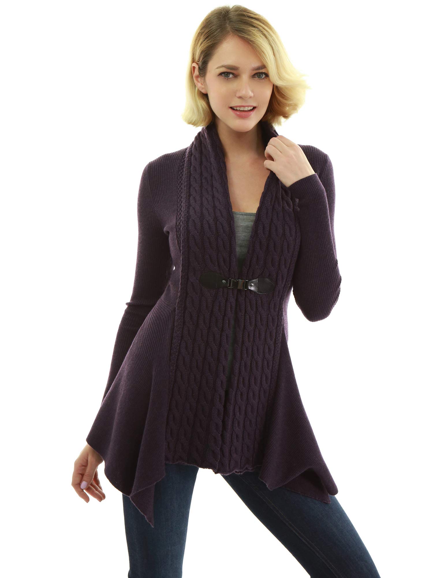 AmélieBoutik Women's Knit Cardigan with Buckle & Braid Front - Cozy Fall & Winter Sweater for Casual Outfits & Office Wear