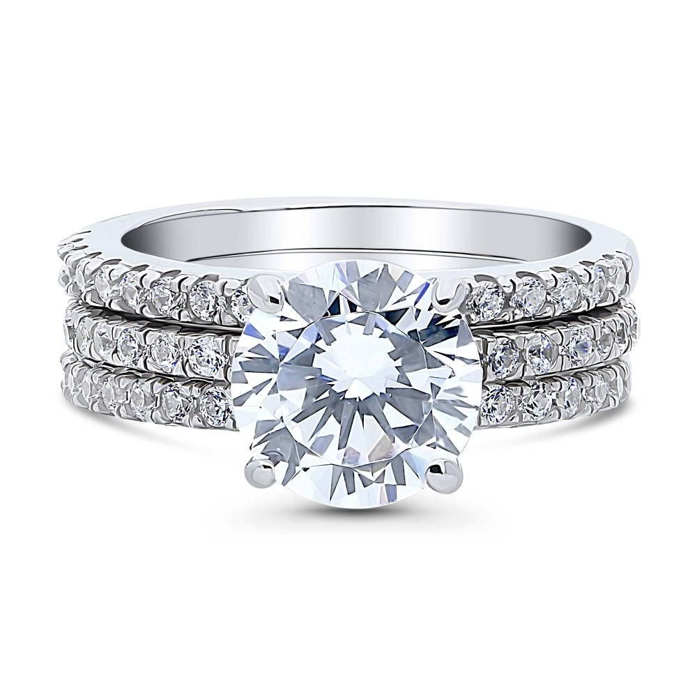 BERRICLE 2.7 Carat Round Cut Cubic Zirconia Sterling Silver Solitaire Engagement Ring Set with Hidden Halo for Women - Rhodium Plated, Size 4-10 - Perfect for Weddings, Proposals & Anniversary Gifts
