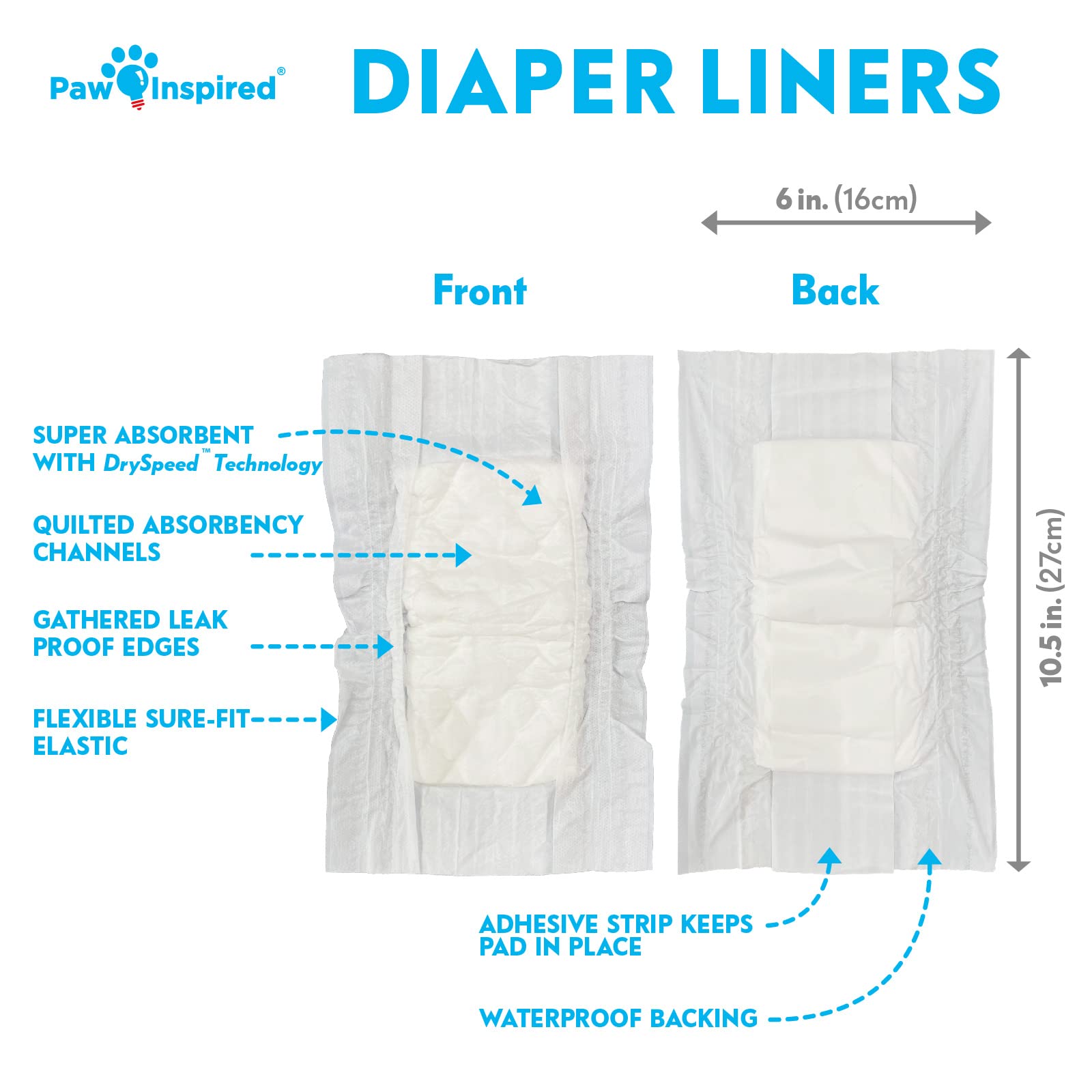 Premium Paw Inspired Dog Diaper Liners - Super Absorbent Leakproof Inserts for Washable Covers, Female Dog Diapers & Male Belly Bands (180 Count) - Perfect for Incontinence, Travel & Post-Surgery Care