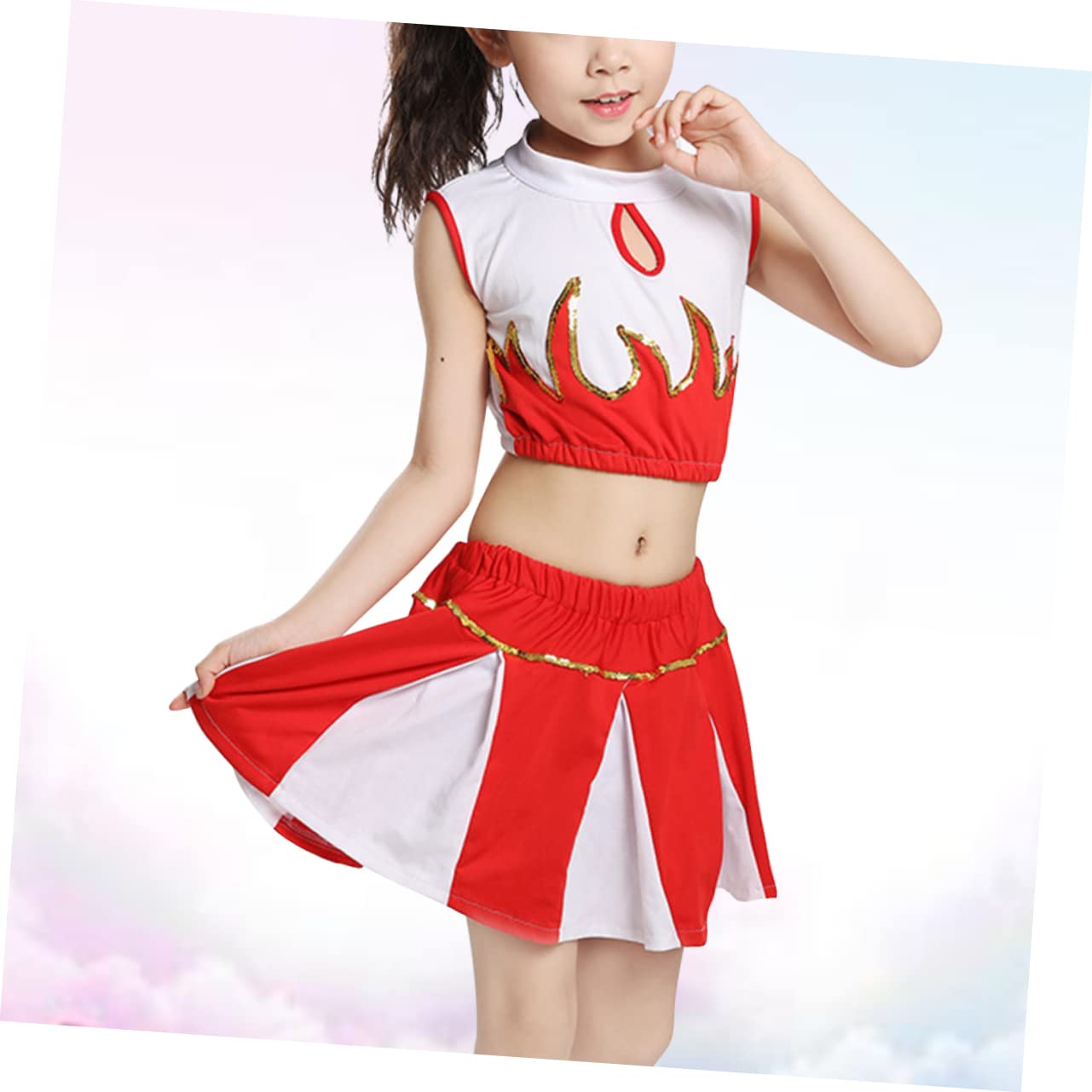 VALICLUD Girls Cheerleading Uniform - Red Dance Costume for Kids, Performance Outfit, Cheerleader Dress for Competition & Halloween Costume | Perfect for Dance Recitals, Cheerleading Events & Themed Parties