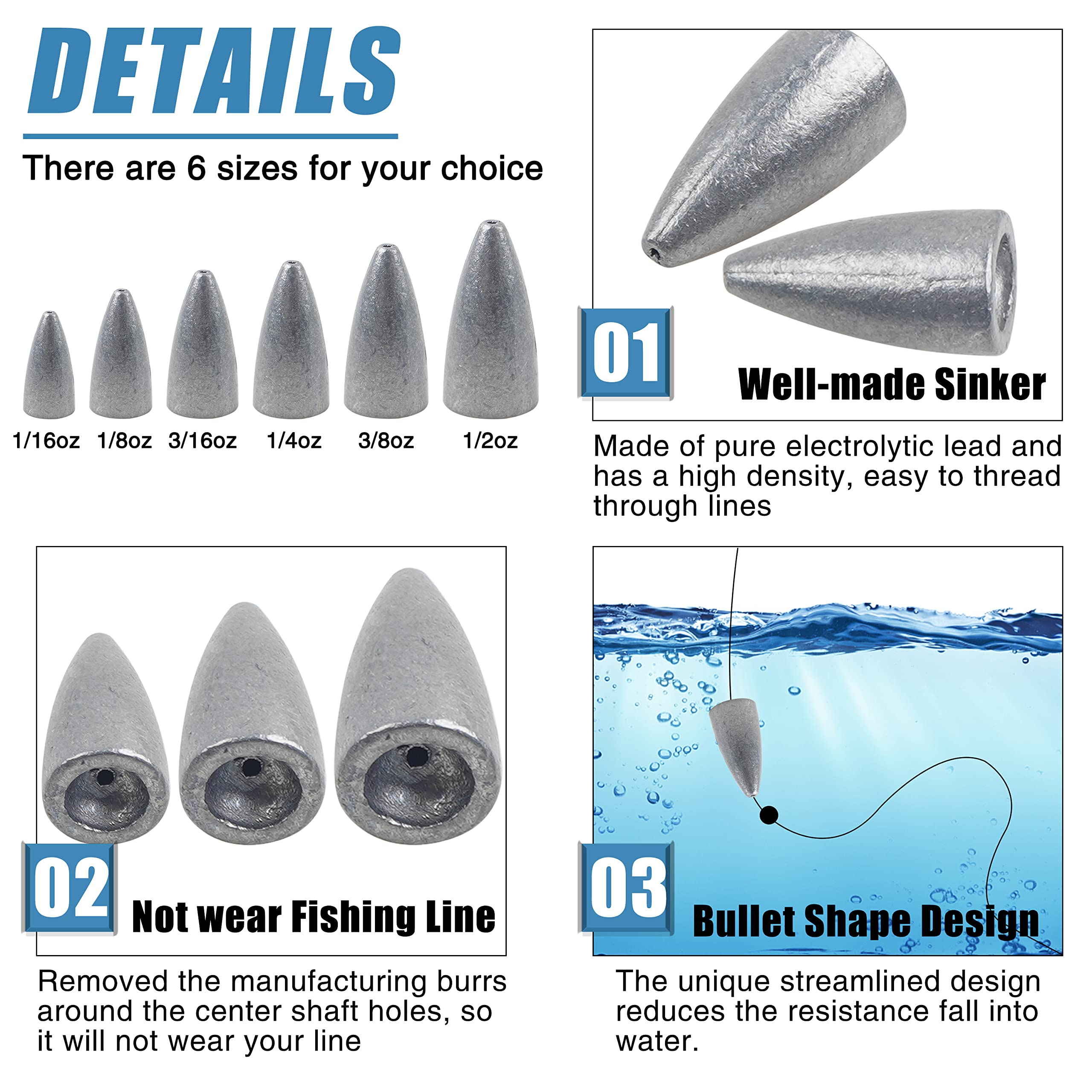 Bullet Fishing Sinkers Weights Kit - 29/83pcs Slip Sinkers for Bass Fishing, Texas Rigs & Saltwater Tackle | Assorted Worm Weights for Freshwater & Saltwater Angling | Perfect for Shore Fishing, Boat Fishing & Tournament Use
