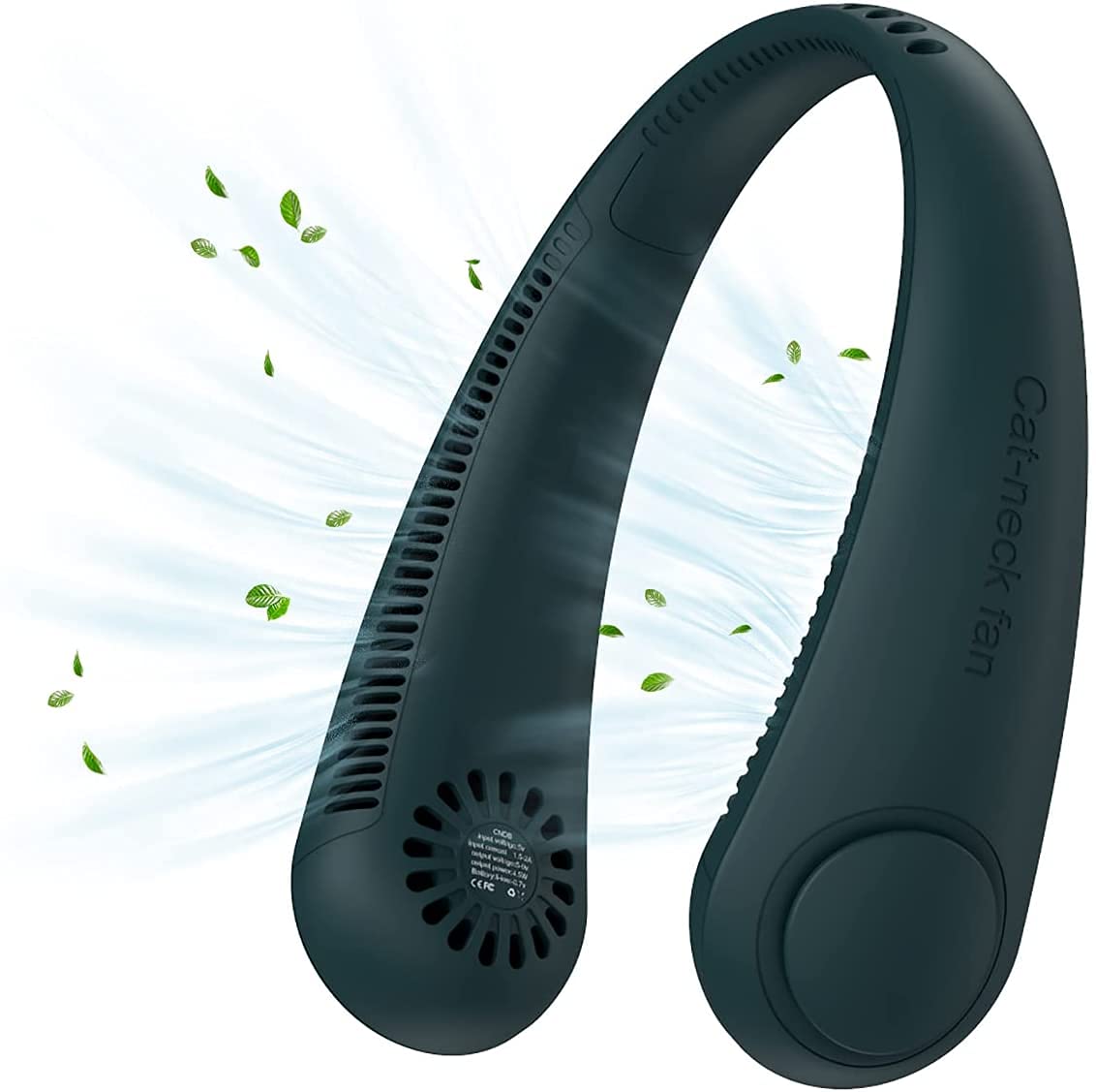 Firstone 360° Bladeless Neck Fan - Rechargeable USB Wearable Cooling Fan with Headphone Design, 3 Speed Adjustable for Home, Office, Travel & Outdoor Activities - Hands Free Personal Fan (Dark Green) - Perfect for Summer, Gym, Hiking, and Hot Weather Use