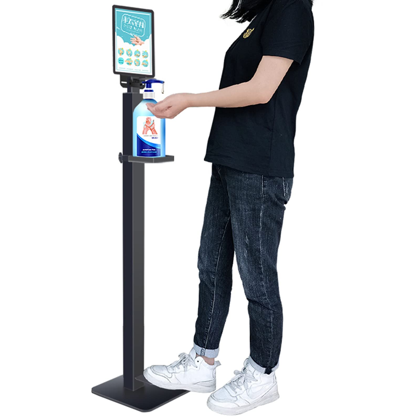 Touchless Foot Operated Hand Sanitizer Dispenser Stand with A4 Sign Board - Hands-Free Soap Holder Floor Station for Shops, Schools, Hotels | Ideal for Public Spaces, Offices & Healthcare Facilities
