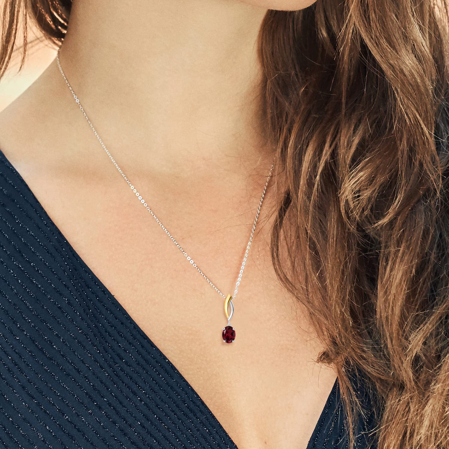 1.35 Ct Oval Red Rhodolite Garnet Pendant Necklace - 925 Sterling Silver & 10K Yellow Gold Jewelry for Women | Gift for Anniversary, Birthday & Special Occasions