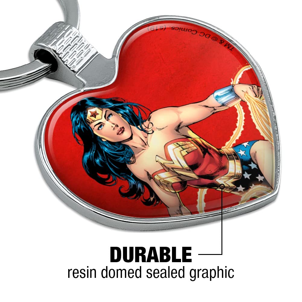 Wonder Woman Heart Love Metal Keychain - DC Comics Superhero Key Ring for Women & Men - Perfect for Gifts, Backpacks, and Car Keys