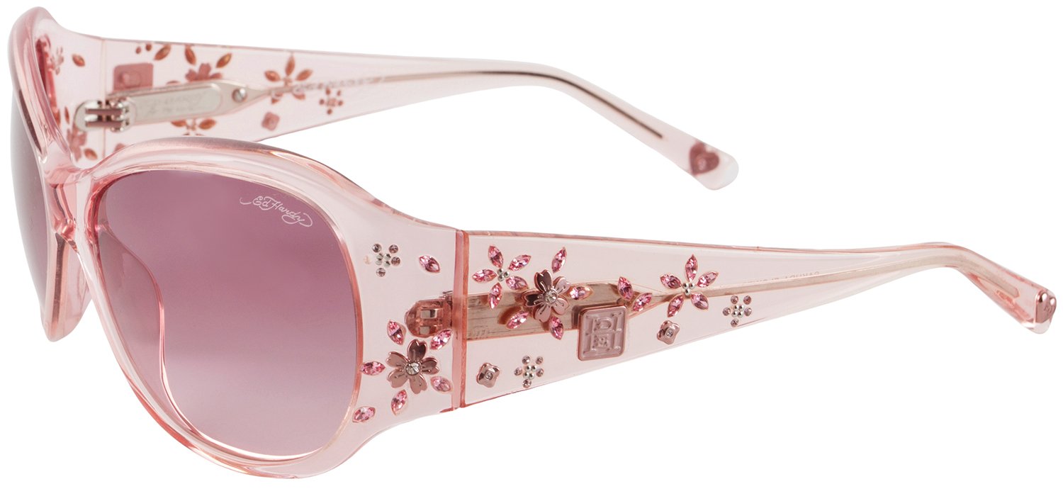 Ed Hardy EHS Sakura Flowers Women's Fashion Sunglasses - Pink Cat Eye Frame with UV400 Protection - Perfect for Beach, Driving & Summer Outdoor Activities