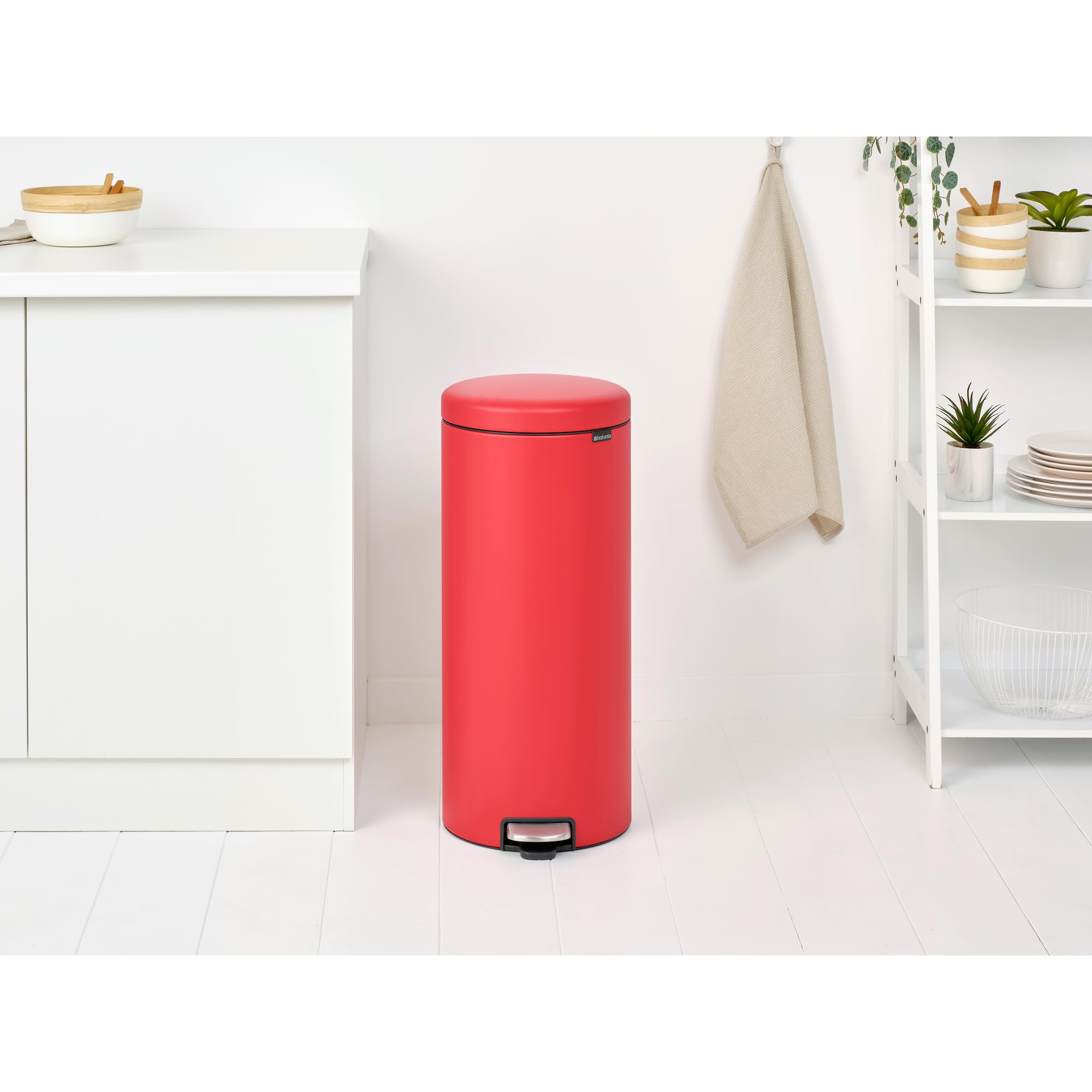Brabantia New Icon Step Trash Can 8 Gallon - Soft Closing Kitchen Garbage & Recycling Bin with Removable Bucket in Mineral Red | Perfect for Modern Kitchens, Offices & Eco-Friendly Homes