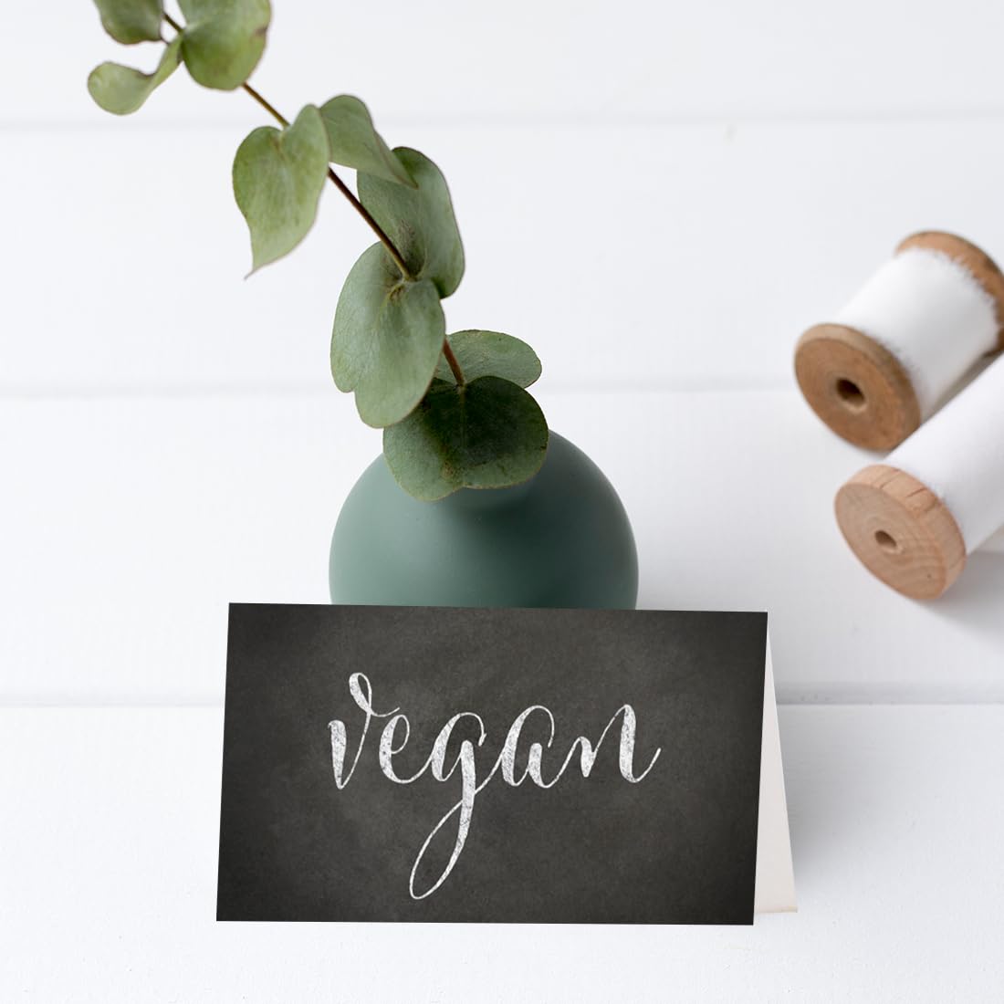 Vintage Chalkboard Print Food Station Buffet Table Tent Place Cards - 20-Pack Vegan, Vegetarian, Gluten-Free, Eggless Place Cards for Wedding, Graduation, School Events & Party Table Settings