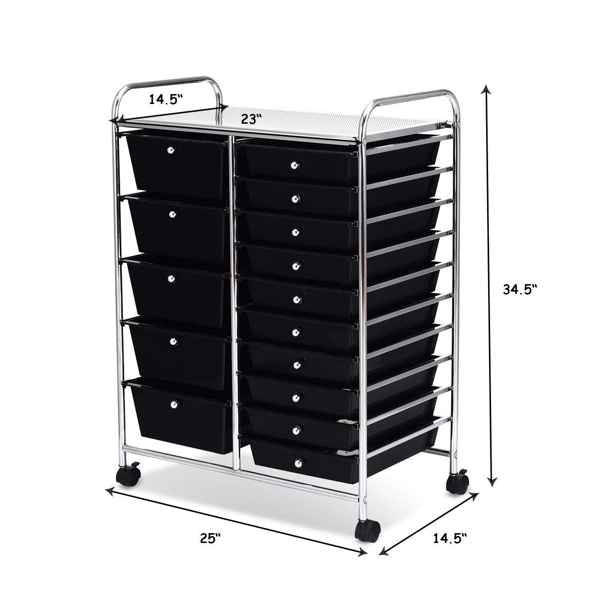 15-Drawer Rolling Storage Cart with Lockable Wheels - Mobile Utility Organizer for Home, Office & School - Perfect for Craft Rooms, Garages & Classrooms - Black