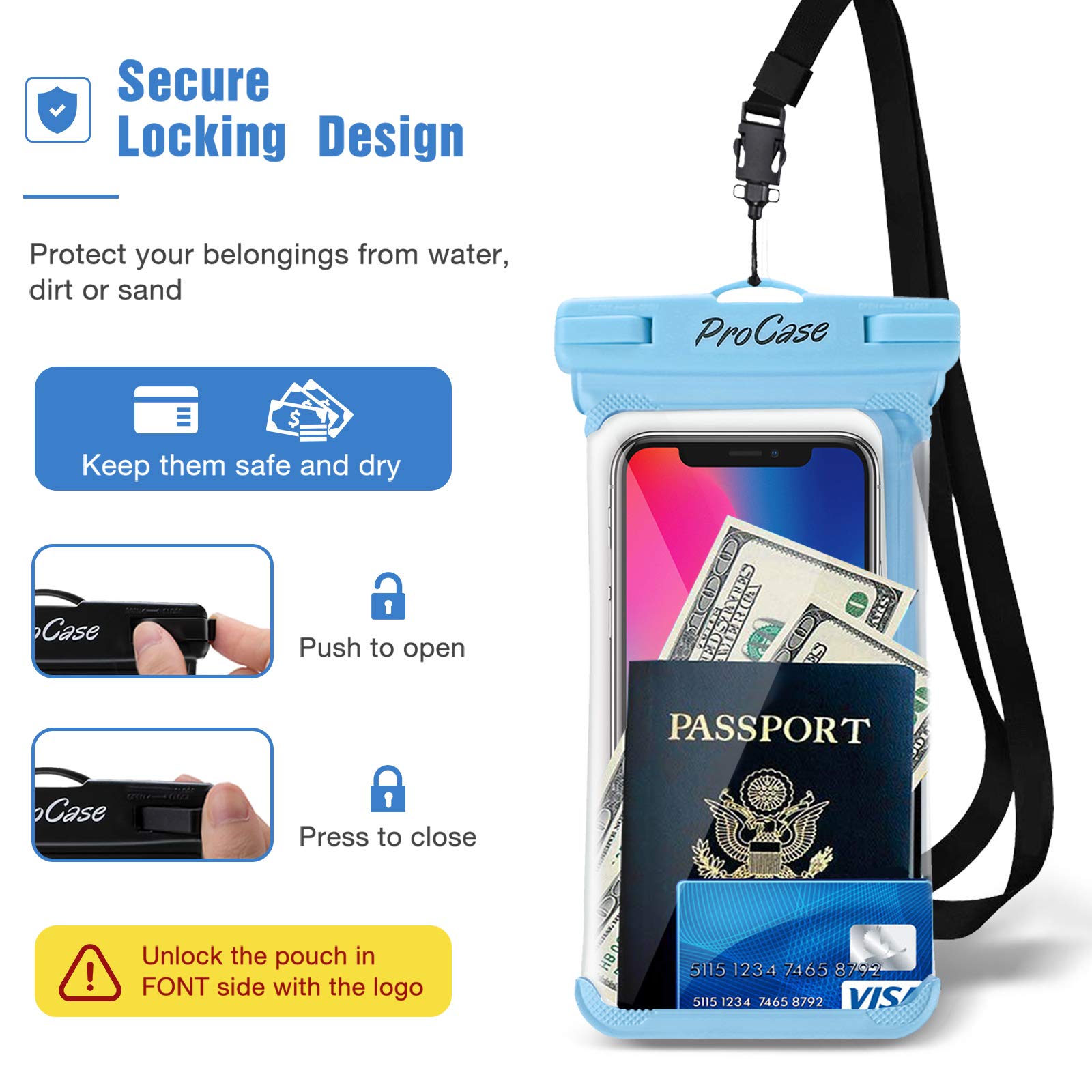 Waterproof Phone Pouch 2 Pack - Underwater Dry Bag Case for iPhone 16/15/14/13 Pro Max Plus & Galaxy S24/S23/S22 Ultra/Pixel (Up to 7