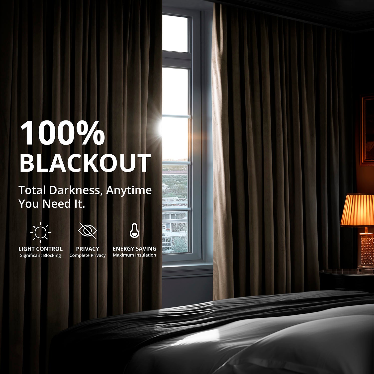 Premium Blackout Curtains for Bedroom - Thermal Insulated Velvet Window Drapes with Noise Reduction, 100% Room Darkening for Better Sleep (Java Signature, 52x84 Inch) - Perfect for Home Theater, Nursery & Shift Workers