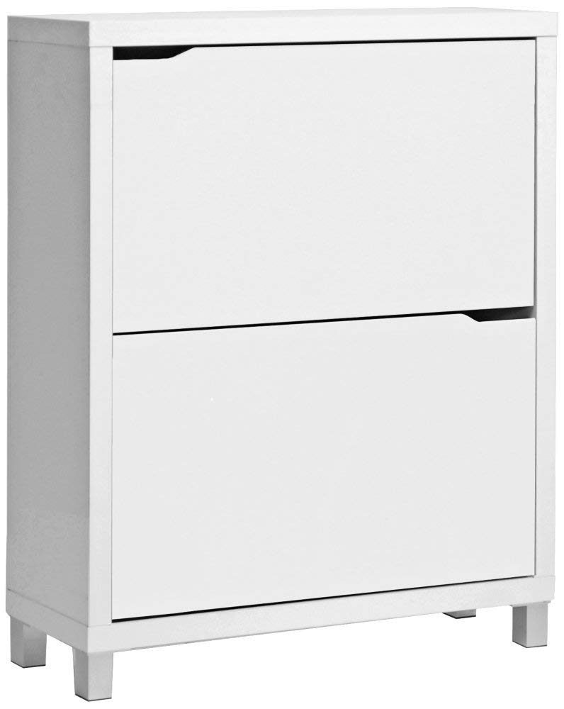 Baxton Studio Simms White Modern Shoe Cabinet - 12 Pair Storage Organizer with Adjustable Shelves for Entryway, Bedroom & Closet Organization
