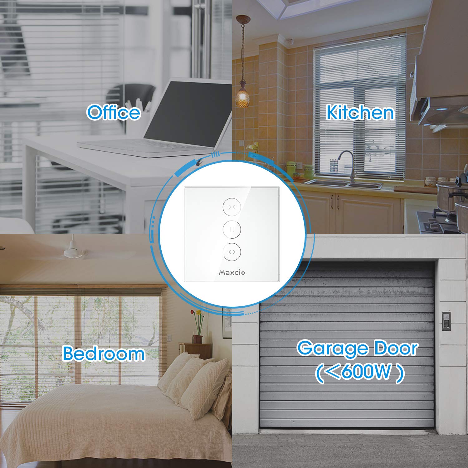 Maxcio WiFi Smart Roller Shade Switch - Compatible with Alexa & Google Home, Timer & Group Control for Awnings, Blinds & Curtains - White | Perfect for Smart Home Automation & Energy Savings