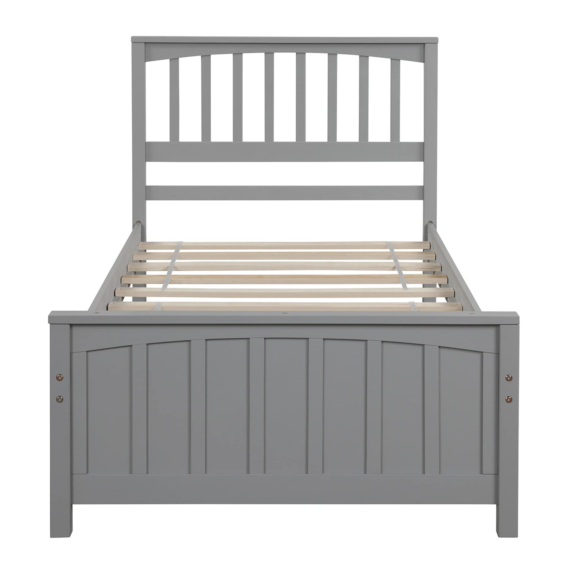 Harper & Bright Designs Twin Size Wood Platform Bed Frame with Headboard & Footboard - Sturdy Wood Slat Support, No Box Spring Needed - Modern Grey Finish - Perfect for Kids' Rooms, Guest Bedrooms & Small Spaces