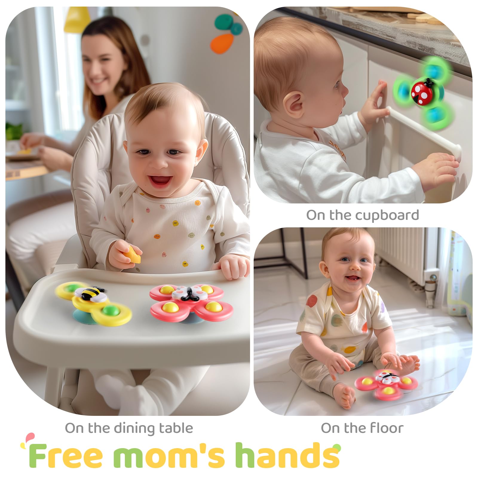 ALASOU 3PCS Suction Cup Spinner Toys for Toddlers 1-3 Years - Sensory Bath Toys for Baby Boys & Girls 12-18 Months | Fun Spinning Top Toy & Birthday Gift for 1-2 Year Olds | Perfect for Bathtime Play, Early Learning & Sensory Development