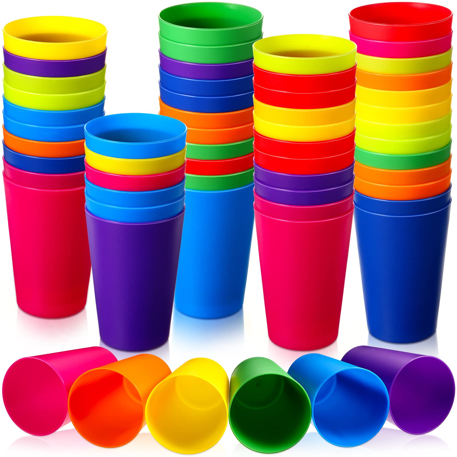 60-Piece Reusable Plastic Cups for Kids & Adults - 8.5 oz Colorful Drinking Tumblers (Yellow, Orange, Red, Purple, Green, Dark Blue) - Perfect for Parties, School Events, Picnics & Family Gatherings