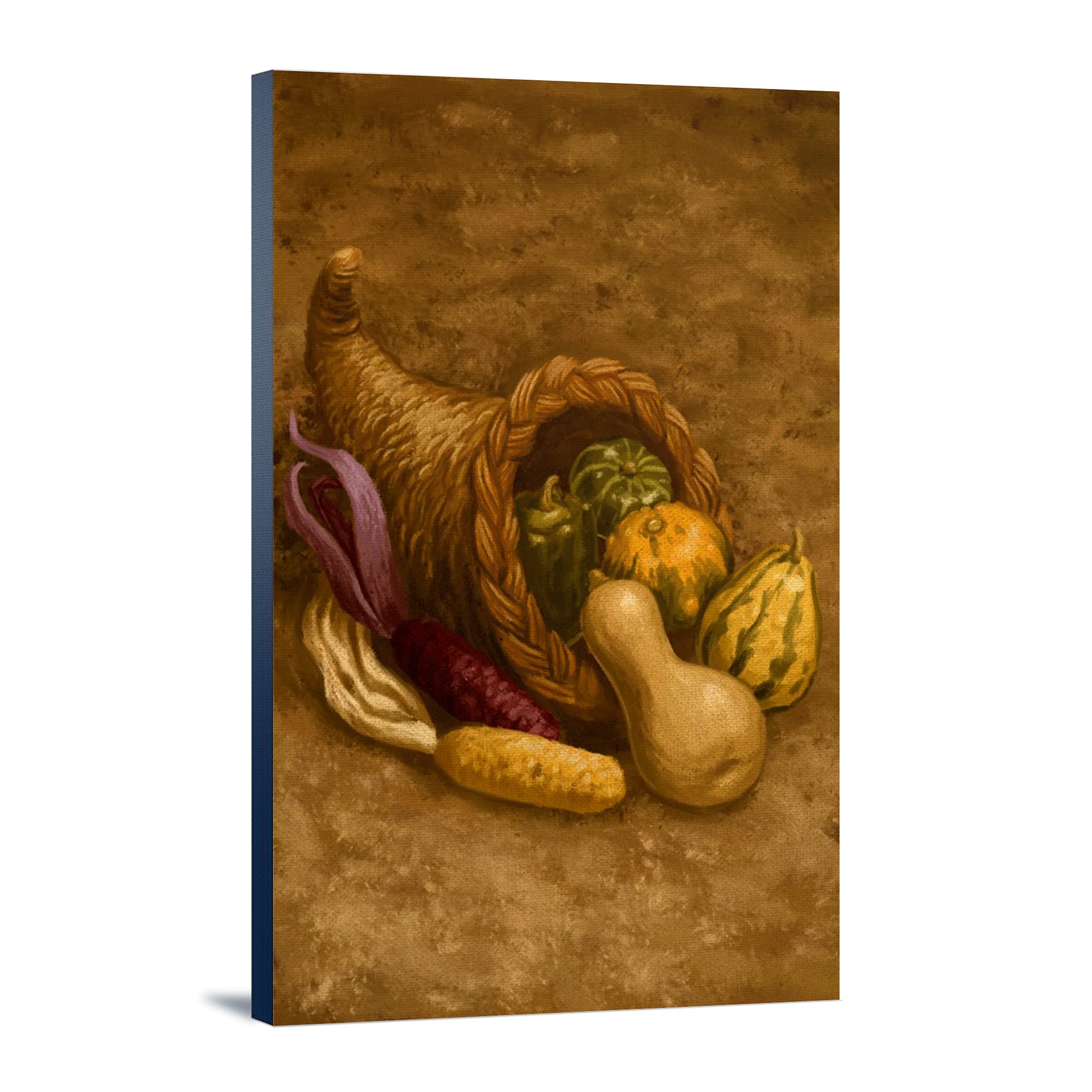 Lantern Press Cornucopia Thanksgiving Oil Painting - 12x18 Wrapped Canvas Wall Art Decor for Home, Office & Gifts | Vintage Fall Harvest Thanksgiving Decorations