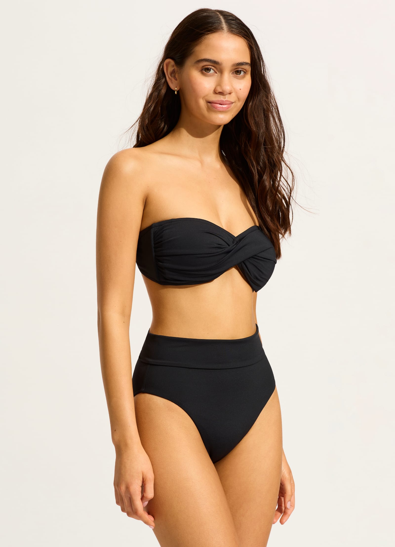 Seafolly Collective Roll Top Bikini Bottom - Black | High Waisted Swimwear for Women | Perfect for Beach Vacations & Pool Parties