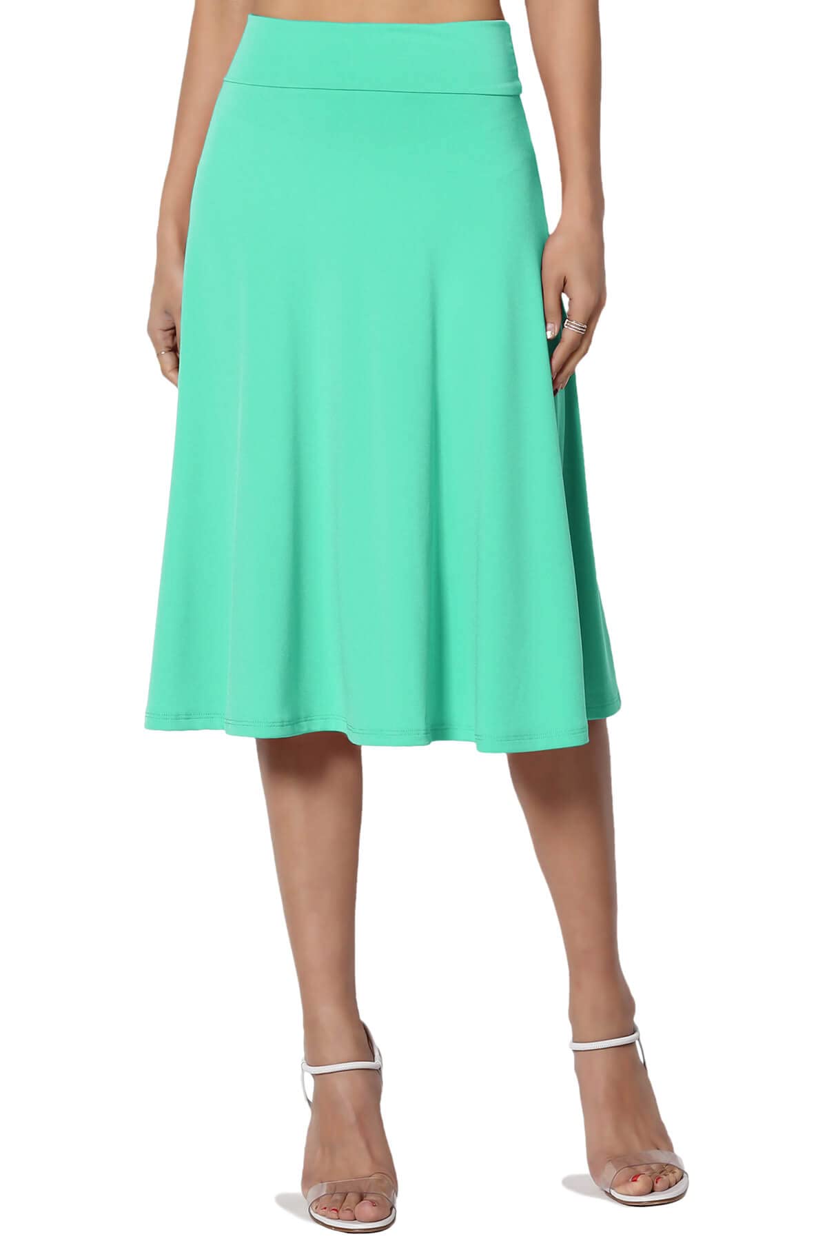 The Mogan Simple Foldover Stretch A-Line Flared Knee Length Skirt - Comfortable & Stylish Women's Skirt for Work, Casual Outfits & Summer Fashion