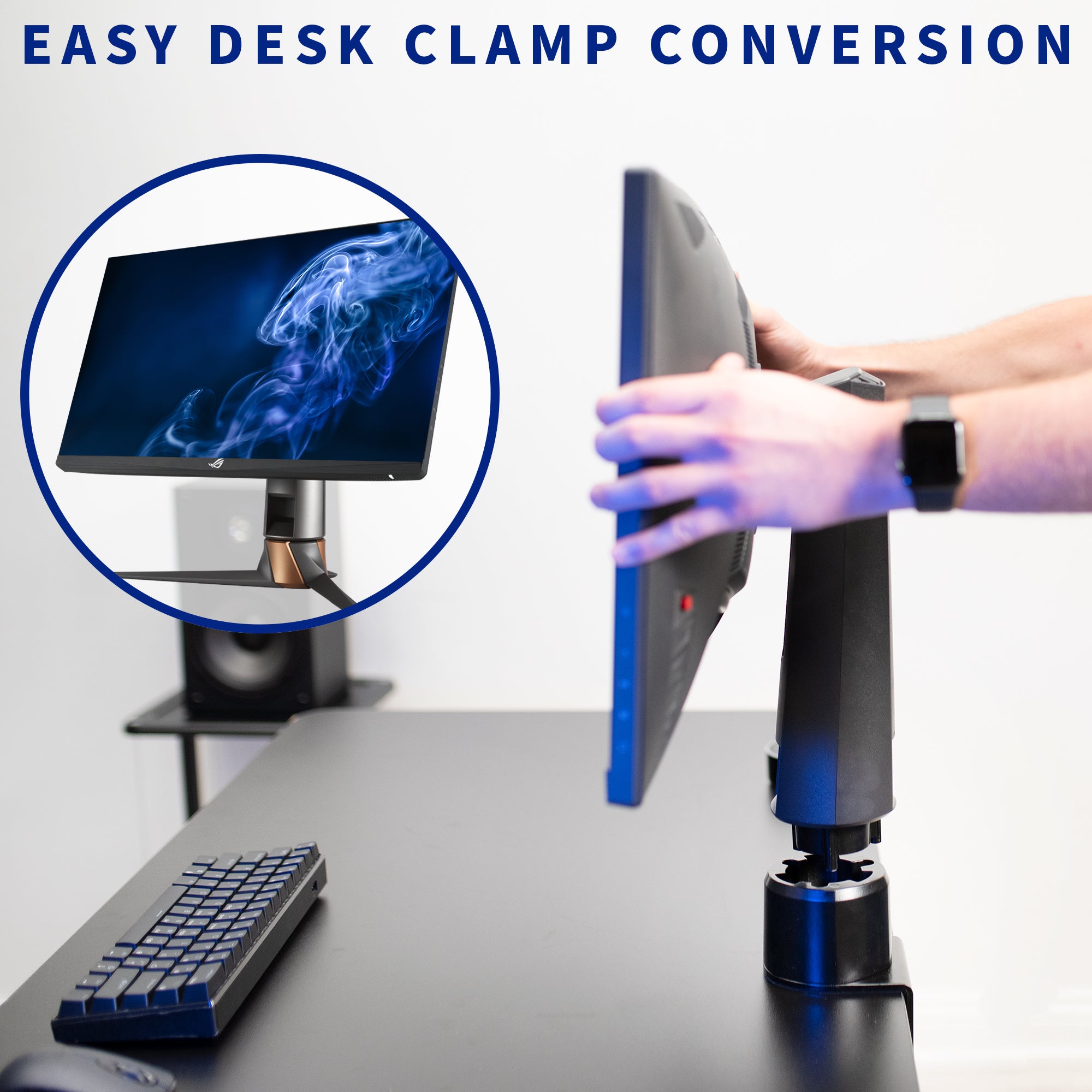 ASUS ROG Monitor Desk Mount Clamp - Adjustable VESA Mount Bracket for Gaming Setup, Home Office & Workstation (Fits 75x75mm & 100x100mm) - Perfect for Ergonomic Gaming & Productivity Workspace