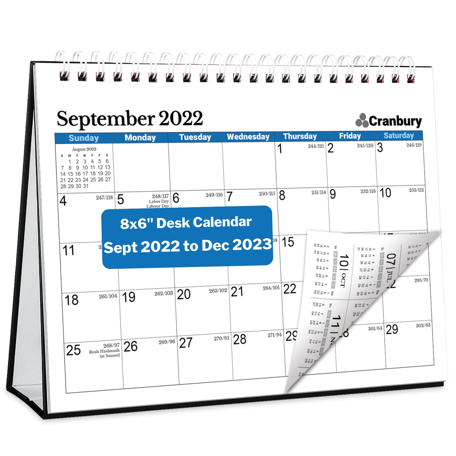 CRANBURY 2022-2023 Monthly Desk Calendar (8x6 Inches, Blue) - September 2022 to December 2023 Professional Standing Easel Planner with Stickers, Compact Design with Writing Space - Perfect for Office, Home, or Gift Giving