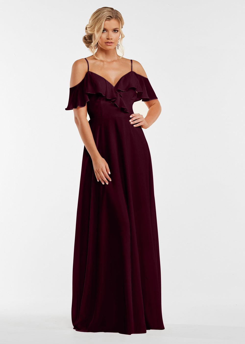 Elegant Off Shoulder Ruffled Chiffon Bridesmaid Dress - Perfect for Weddings, Prom, and Formal Events
