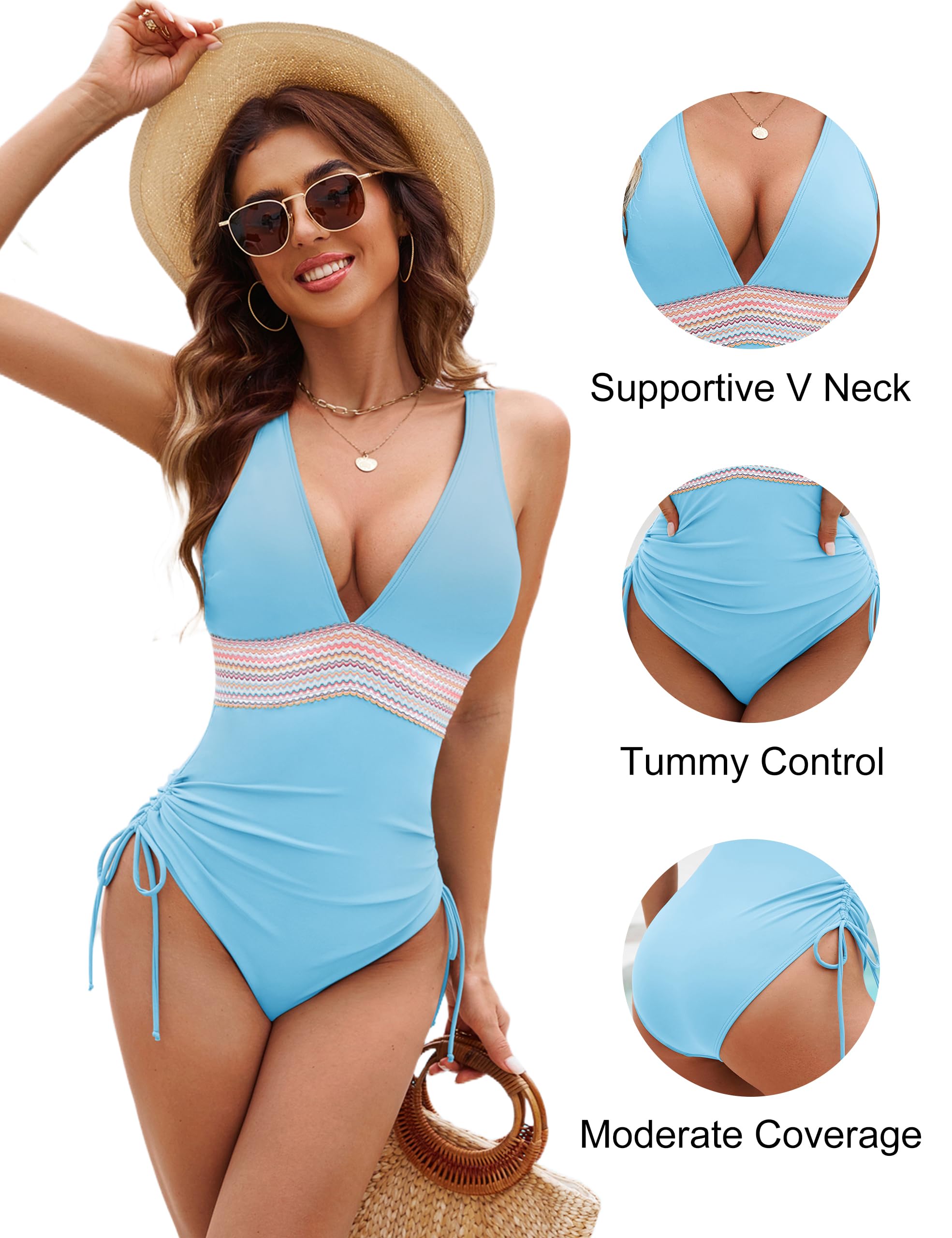 Edelqual Women's One Piece Swimsuit - Tummy Control Slimming Bathing Suit with V-Neck & Color Block Design | Perfect for Beach, Pool & Vacation