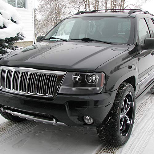 Jeep Grand Cherokee Headlights (1999-2004) - Black Replacement Headlamp Assembly Pair (Left + Right) for Improved Night Visibility & Off-Road Driving