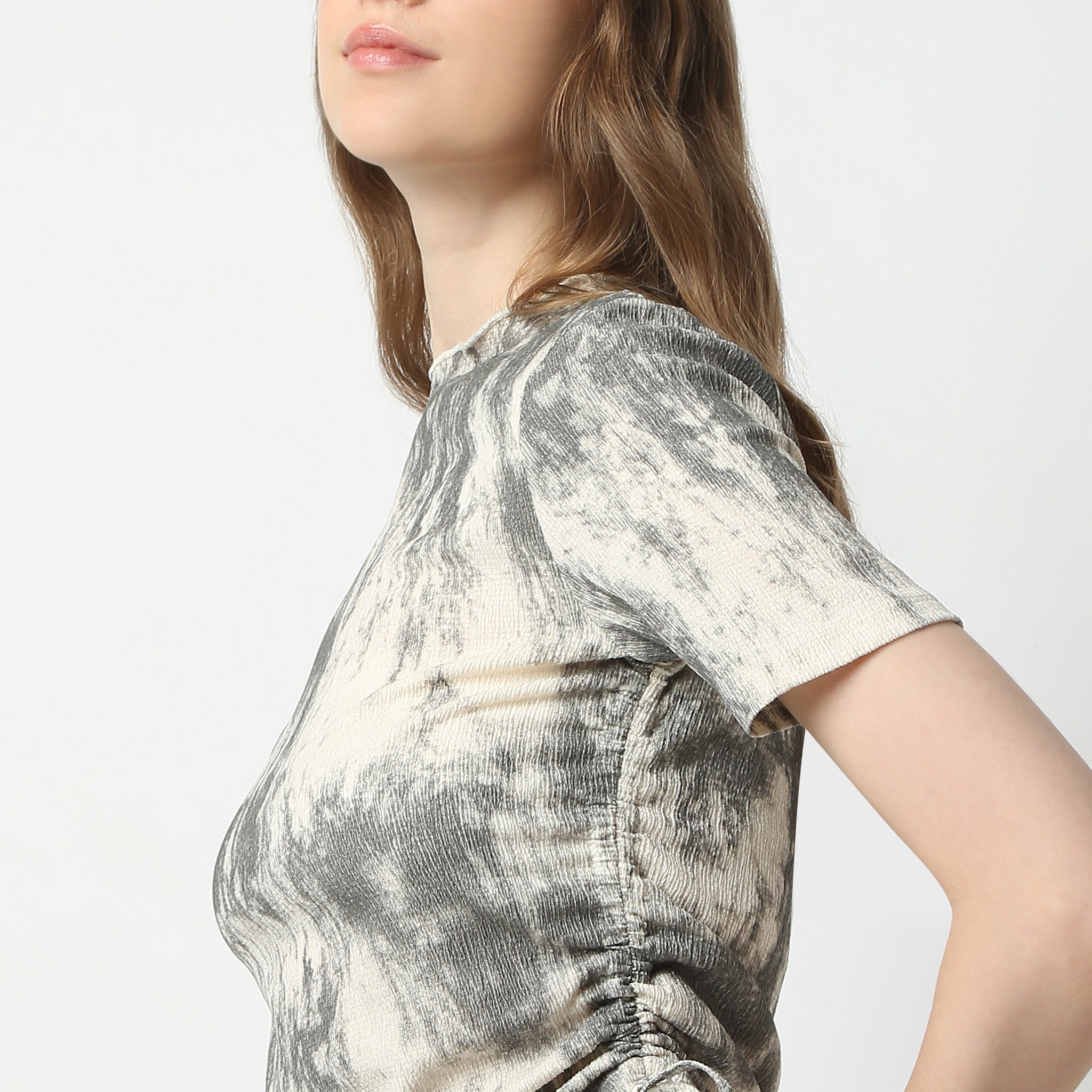 Abstract Print Short Sleeve Betty Crop Top for Women - Trendy Summer Fashion Top for Casual Outings, Beach Wear & Music Festivals