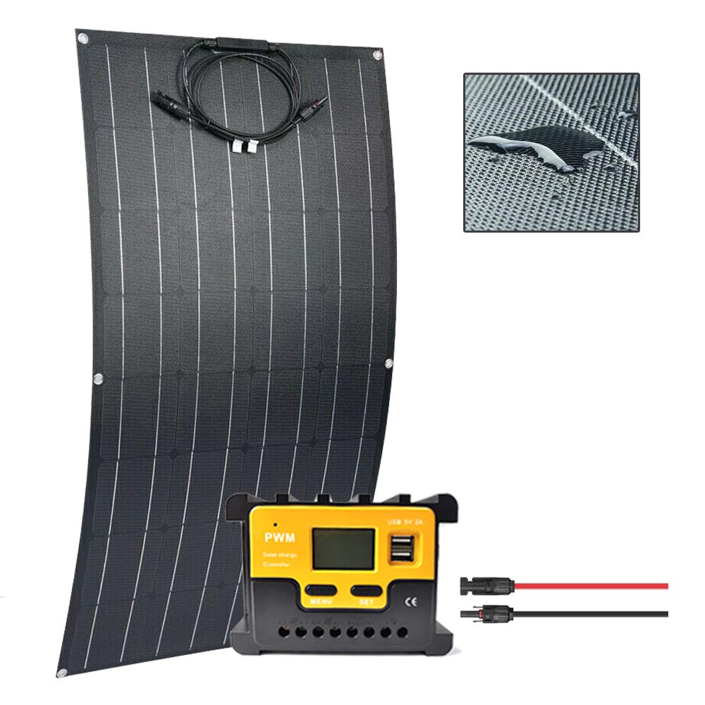 100W 12V Solar Battery Charger Kit with Flexible Monocrystalline Solar Panel, 20A PWM Controller & Connectors - Portable Power for RV, Boat, Camping, Off-Grid Living & Emergency Power Supply