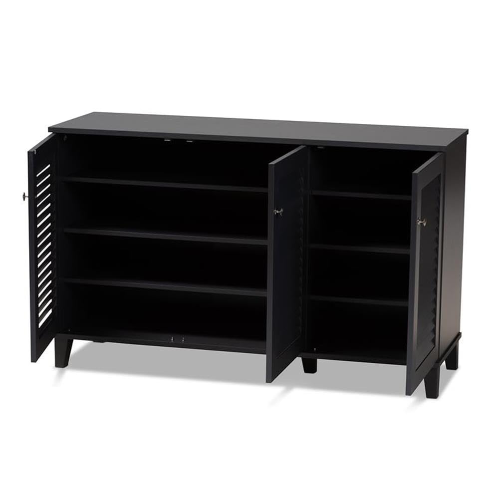Baxton Studio Coolidge Modern 8-Shelf Shoe Storage Cabinet - Dark Grey Wooden Organizer for Entryway, Closet & Bedroom Shoe Display