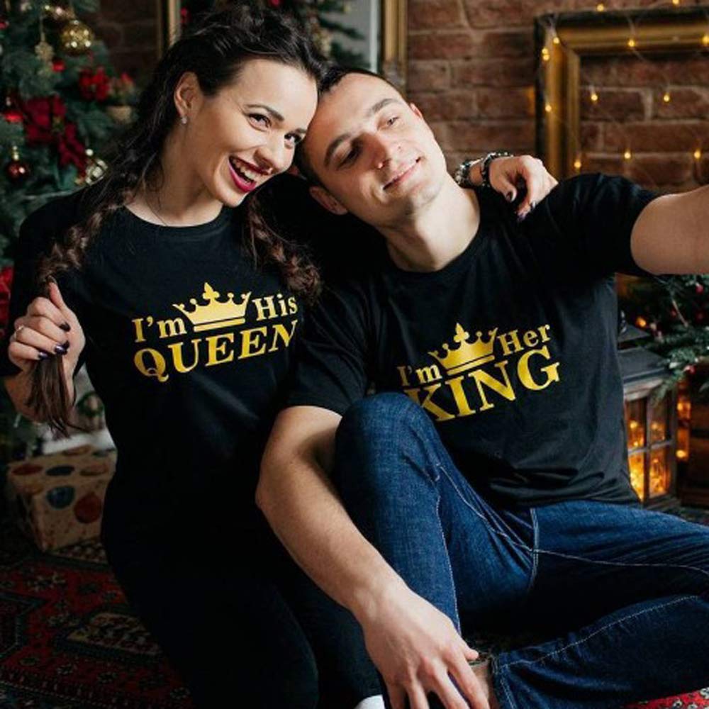 I'm His Queen I'm Her King Matching Couple T-Shirts - His & Hers Romantic Couples Outfits - Perfect for Anniversaries, Valentine's Day & Date Nights